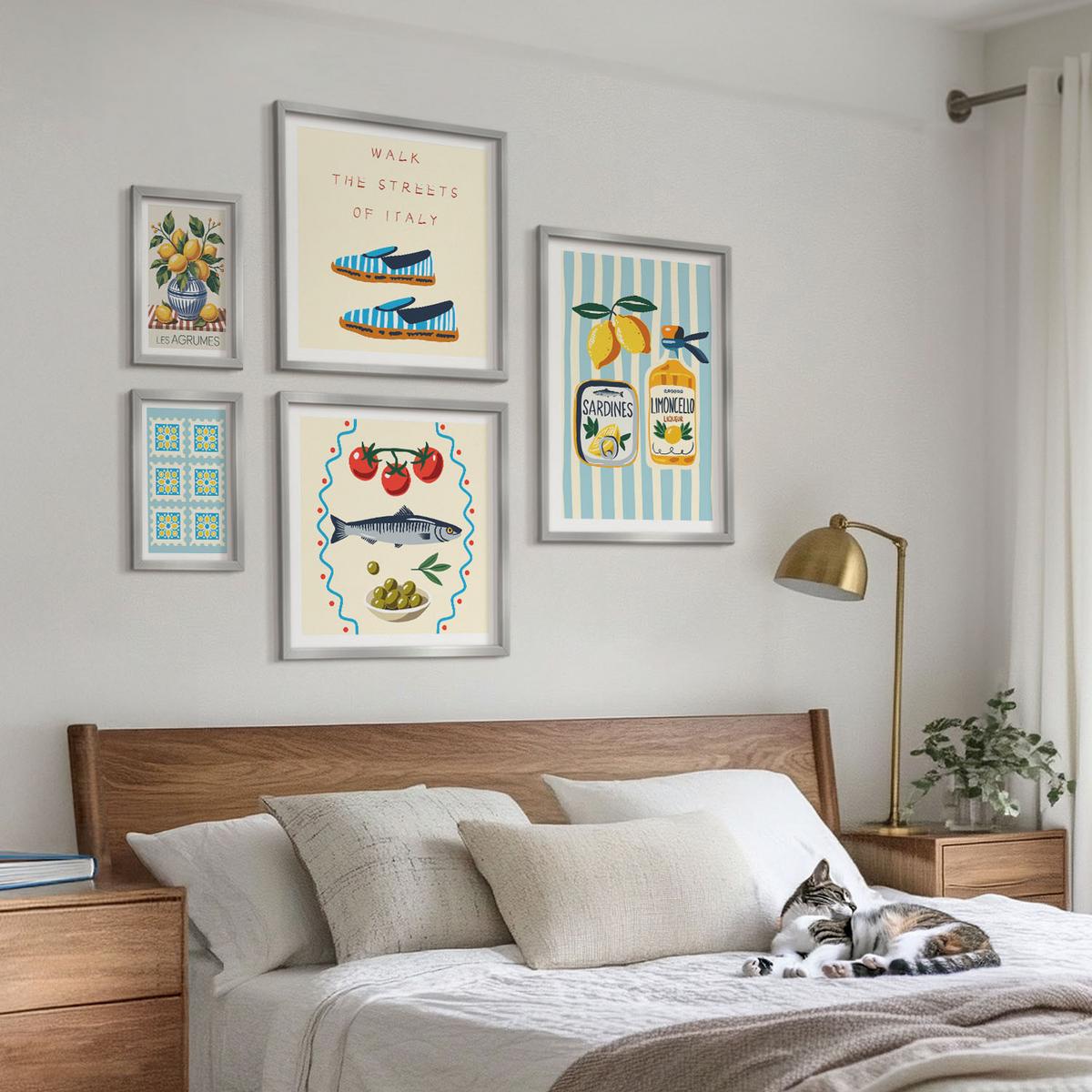 BILDER SET 5er Set - 50x50 cm & 20x30 cm & 40x60 cm Silberner Rahmen - Italienische Aromen, farbenfrohe Bilder - Silberfarben, Kunststoff (40/60cm) - TULUP