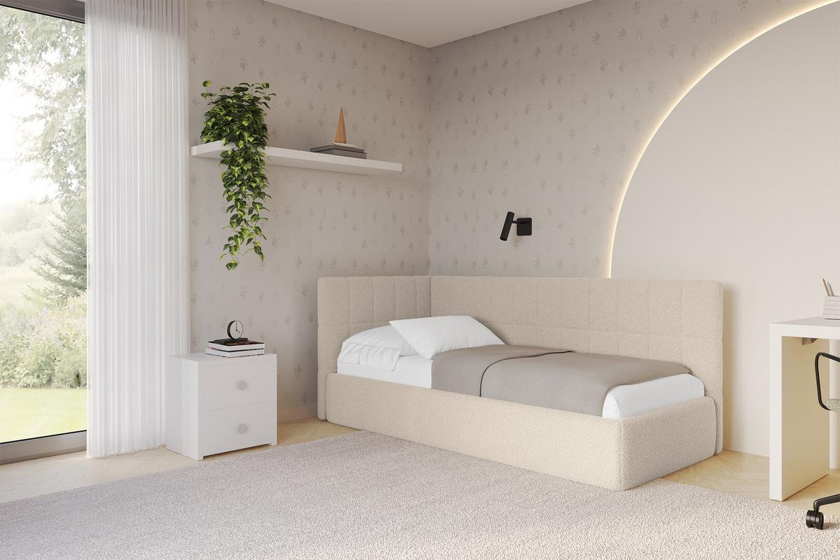 EINZELLBETT Jugendbett mit Bettkasten und Matratze H3/H4, Rechts - TULY 100x200 Dunkelbeige - Taupe, Holzwerkstoff/Textil (100/200cm) - ALTDECOR