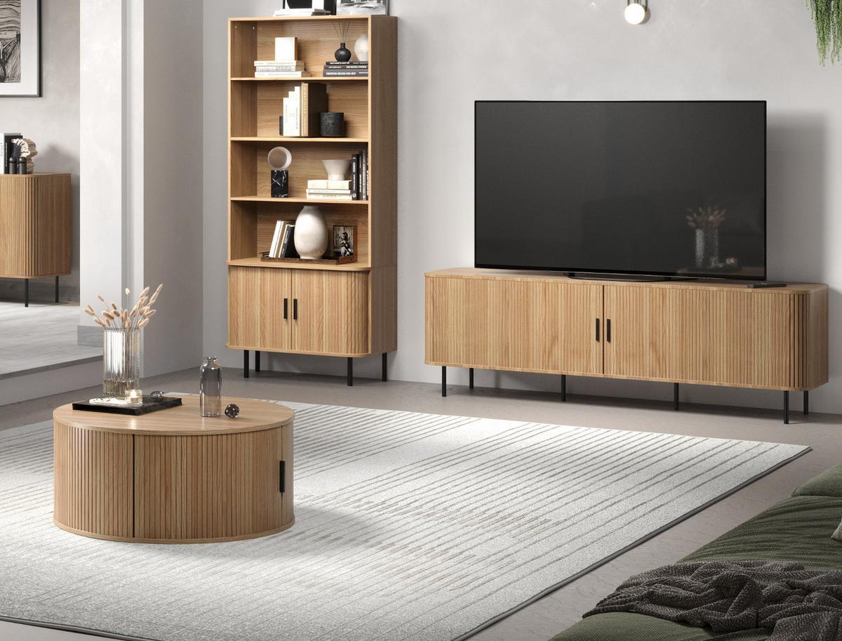 COUCHTISCH Eiche, schwarz rund 80 cm, Beistelltisch mit Stauraum - Eichefarben, Holzwerkstoff/Kunststoff (80/80/36cm) - Top.Furn