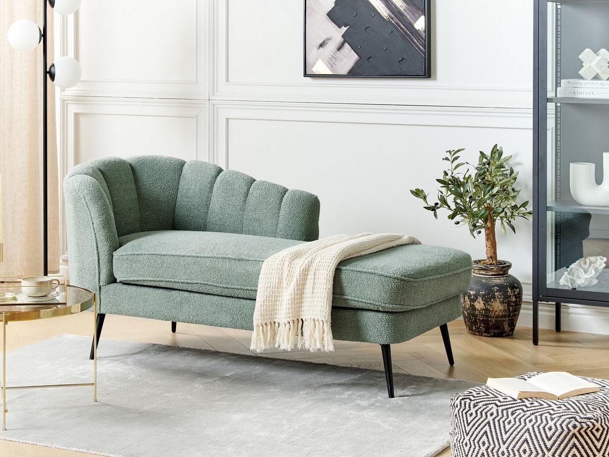 CHAISELONGUE Bouclé grün linksseitig Allier - Schwarz/Grün, Textil (150/75/76cm) - Beliani
