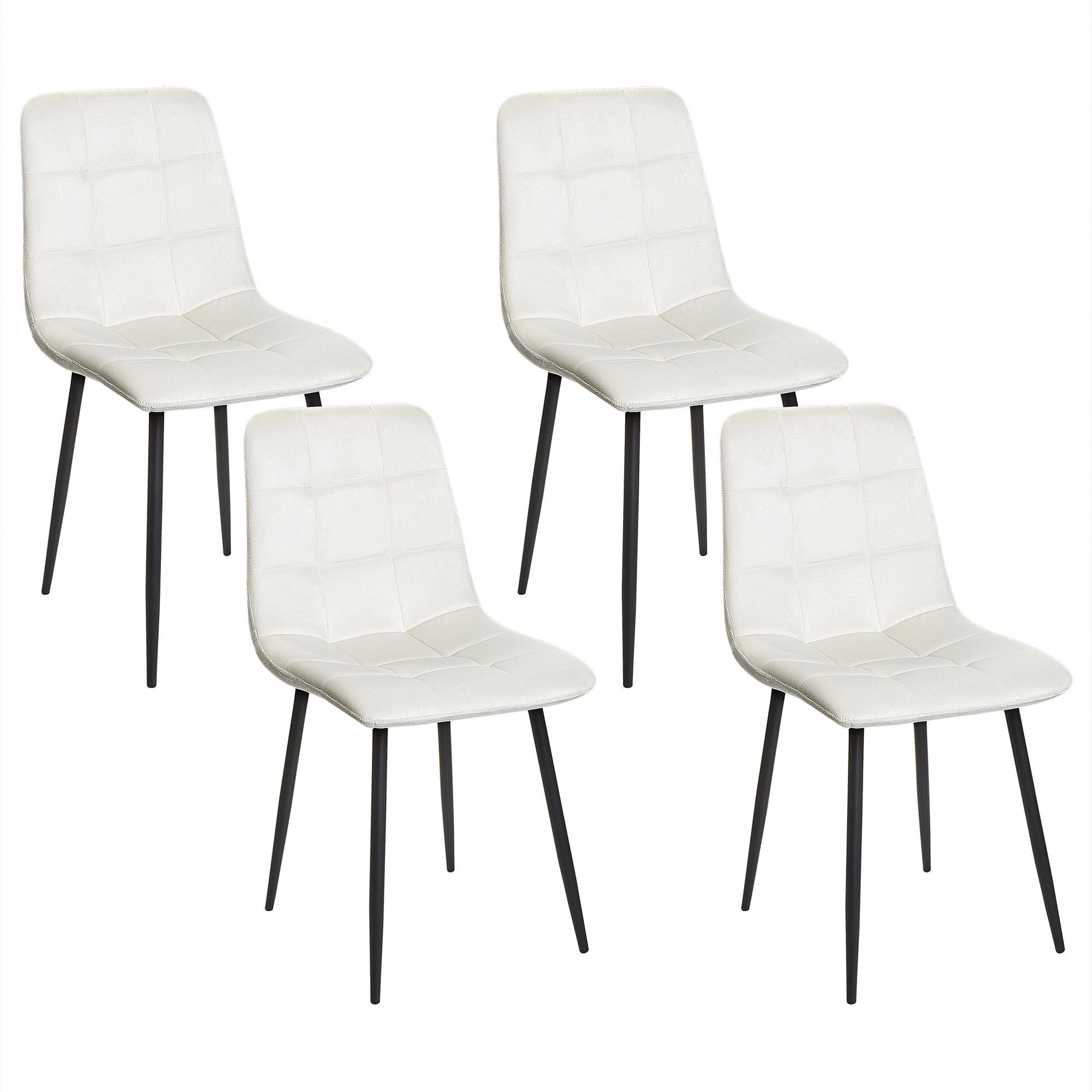 ESSZIMMERSTUHL 4er-Set Samtstoff Cremeweiß Powell - Schwarz/Weiß, Textil (45/88/62cm) - Beliani