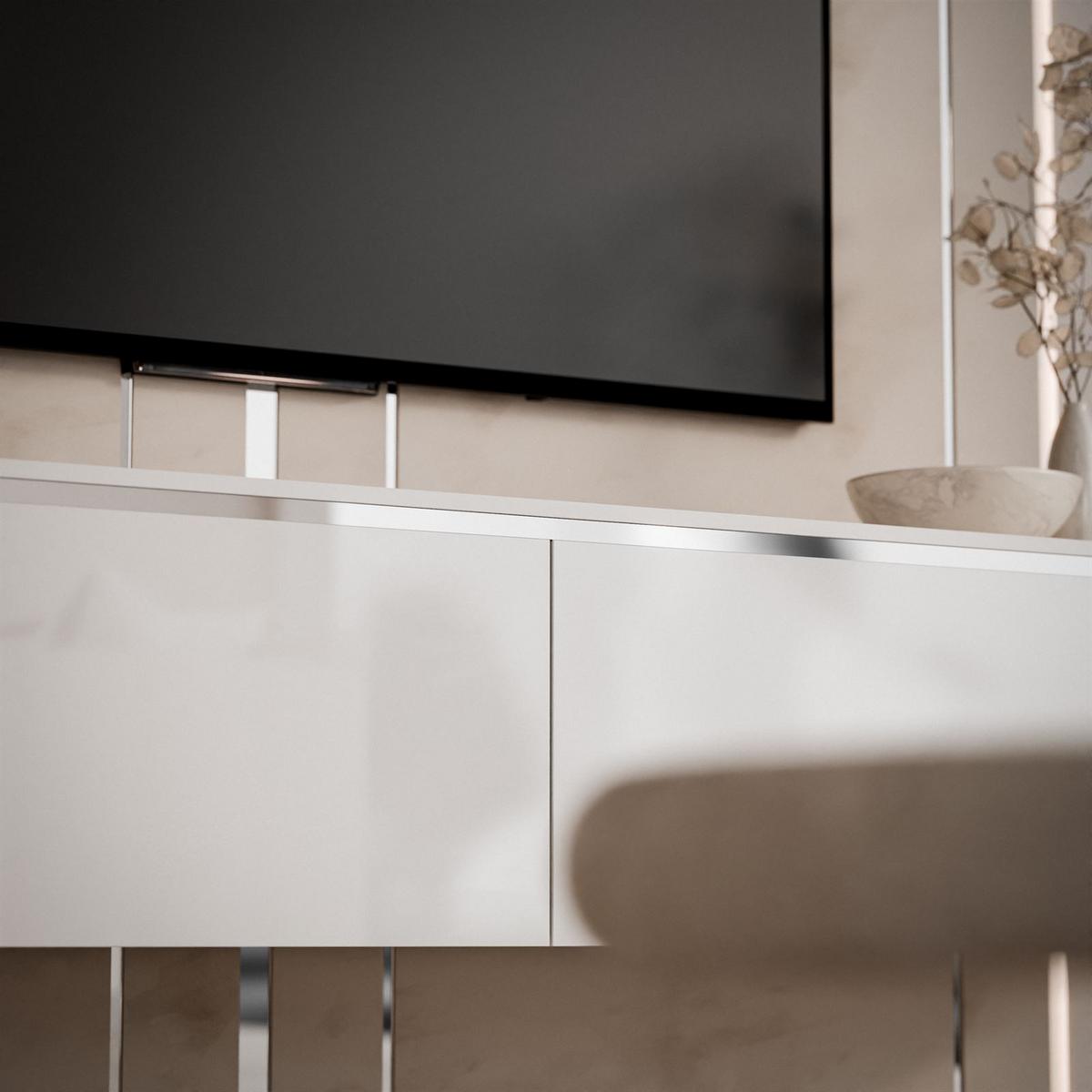 TV-SCHRANK AURORA SILVER 180 cm mit LED-Beleuchtung – hängend - Weiß Hochglanz, Holzwerkstoff (180/32/40cm) - Lookway