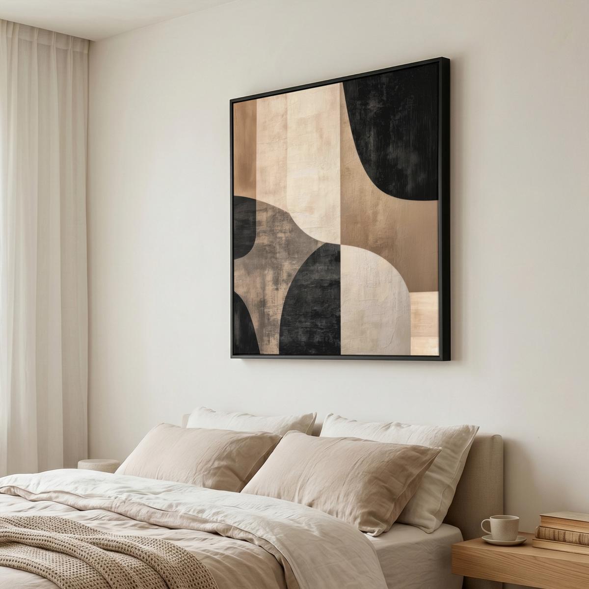 LEINWAND Bilder mit Rahmen - Abstrakt - Flugzeuge - Schwarz - Rund - 90x90 - Beige, Textil (90/90cm) - MuchoWow