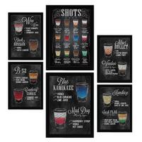 POSTER Set Mit 6 Schüsse Vollfarbige Illustrationen Von Kaffee & Getränken Im Werbetafel Illustrationen Für & Heim A3 & A4 Schwarzer Rahmen - Schwarz, Papier (29/3cm) - Nacnic