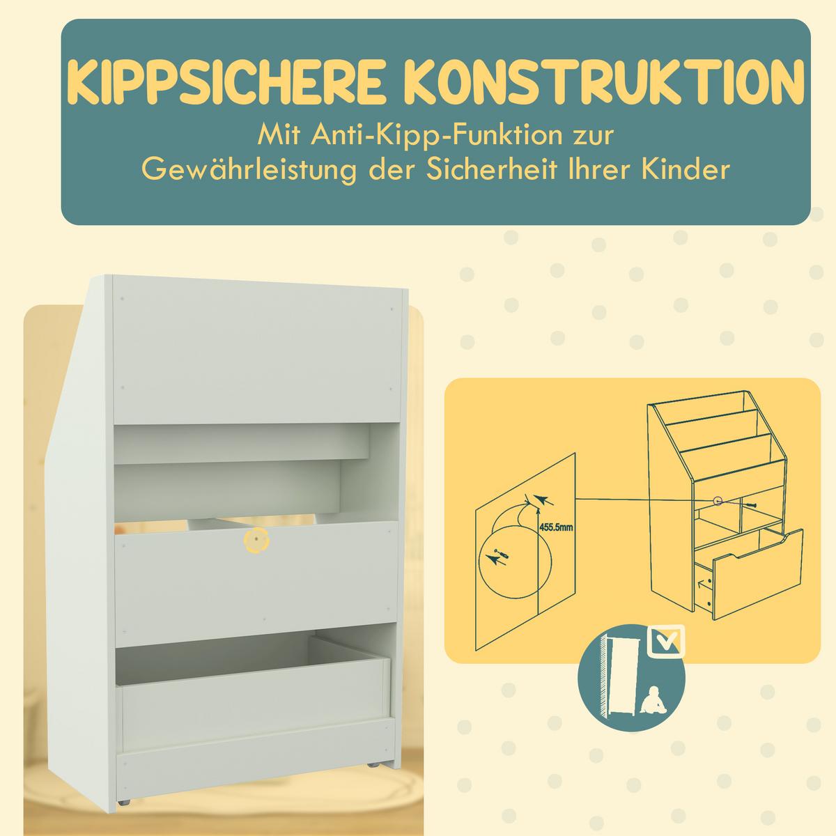 KINDER Bücherregal Kinderregal mit Schublade, 3 Ablagefächern, 2 offenen Fächern - Grün, Holzwerkstoff (29.9/90/60cm) - HOMCOM