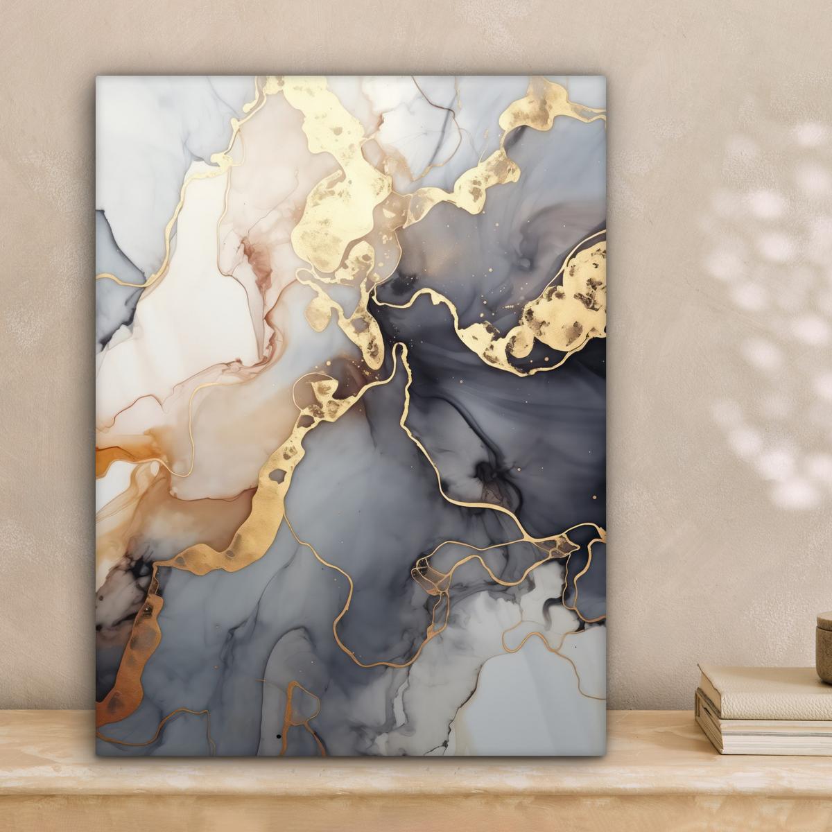 LEINWANDBILD Marmor - Schwarz - Gold - Weiß Room Decor 30x40 cm - Dunkelgrau, Textil (30/40cm) - MuchoWow