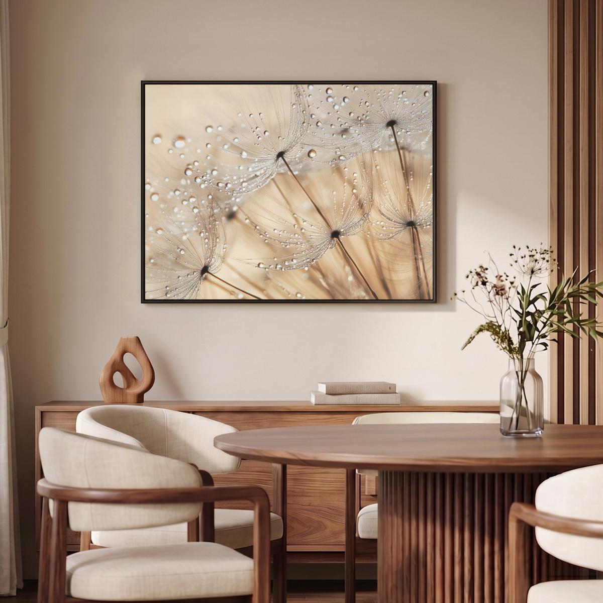 LEINWAND Bilder mit Rahmen - Löwenzahn - Abstrakt - Natur - Beige - 100x70 - Braun, Textil (100/70cm) - MuchoWow