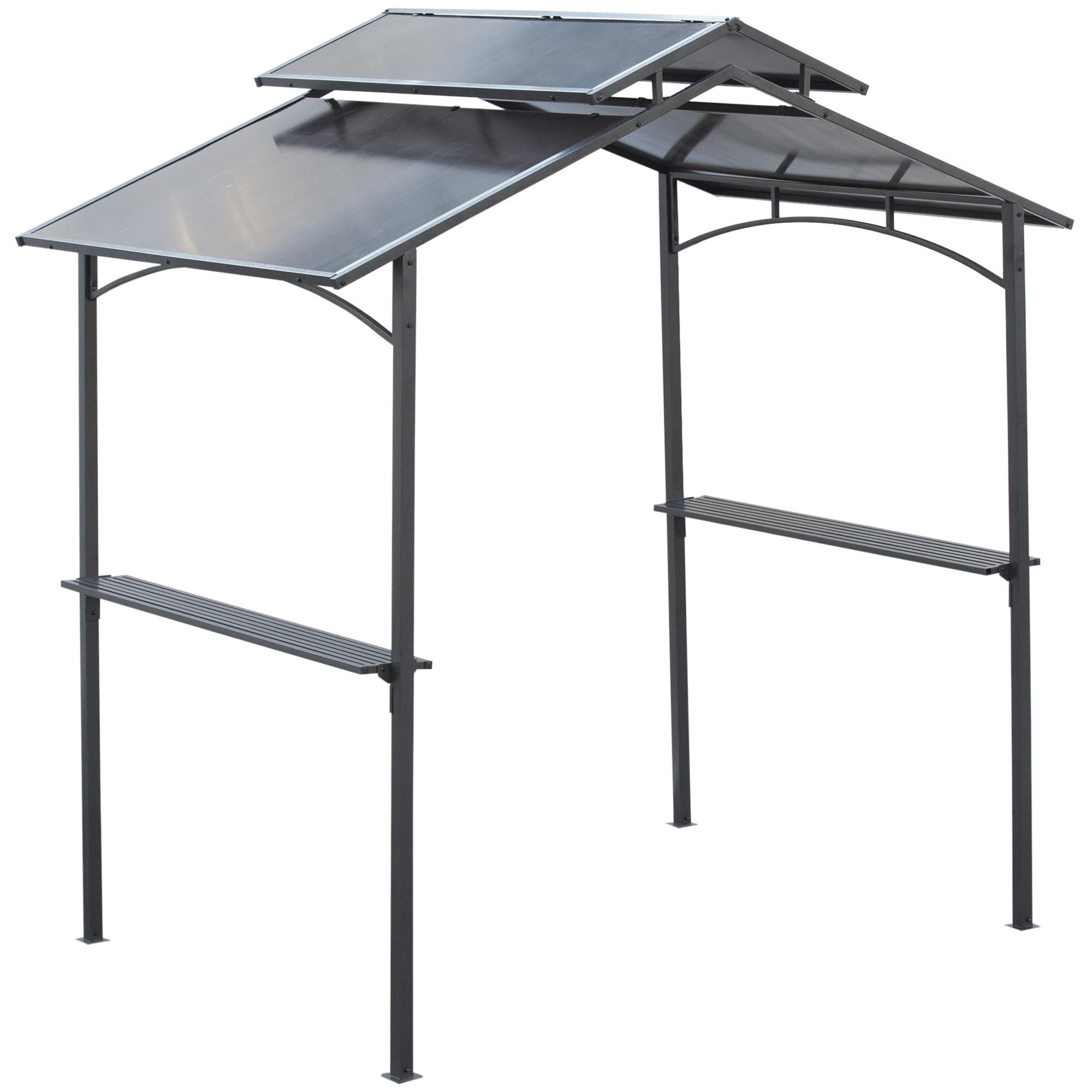 GRILLPAVILLON mit Flammschutzdach 2,5 x 1,5m BBQ-Pavillon mit 2 Ablagen Stahl PC - Schwarz, Metall (150/250/240cm) - Outsunny