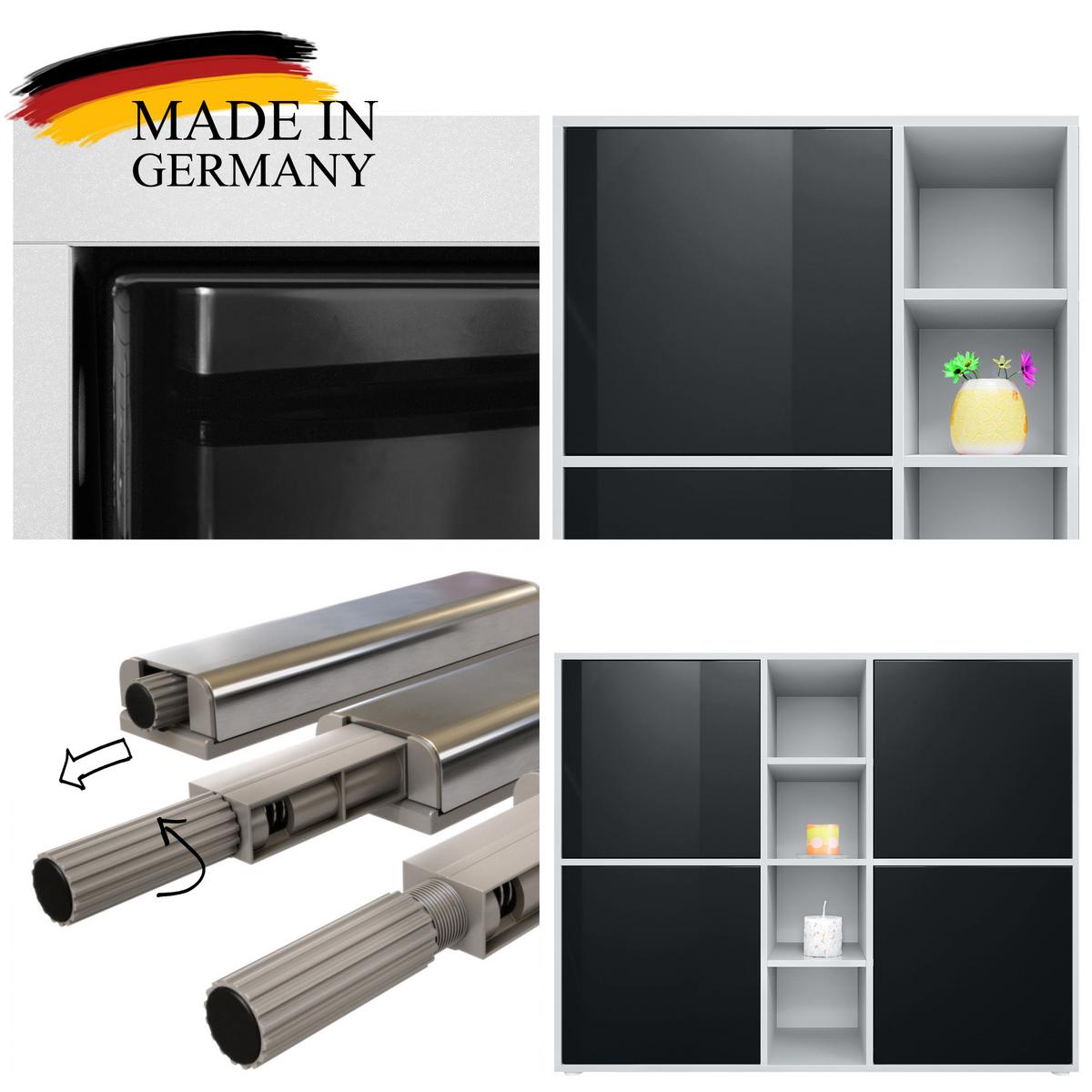 WOHNZIMMERSET Miami Weiß Hochglanz - Weiß Hochglanz, Holzwerkstoff (214.5/105.5/35.5cm) - Vladon