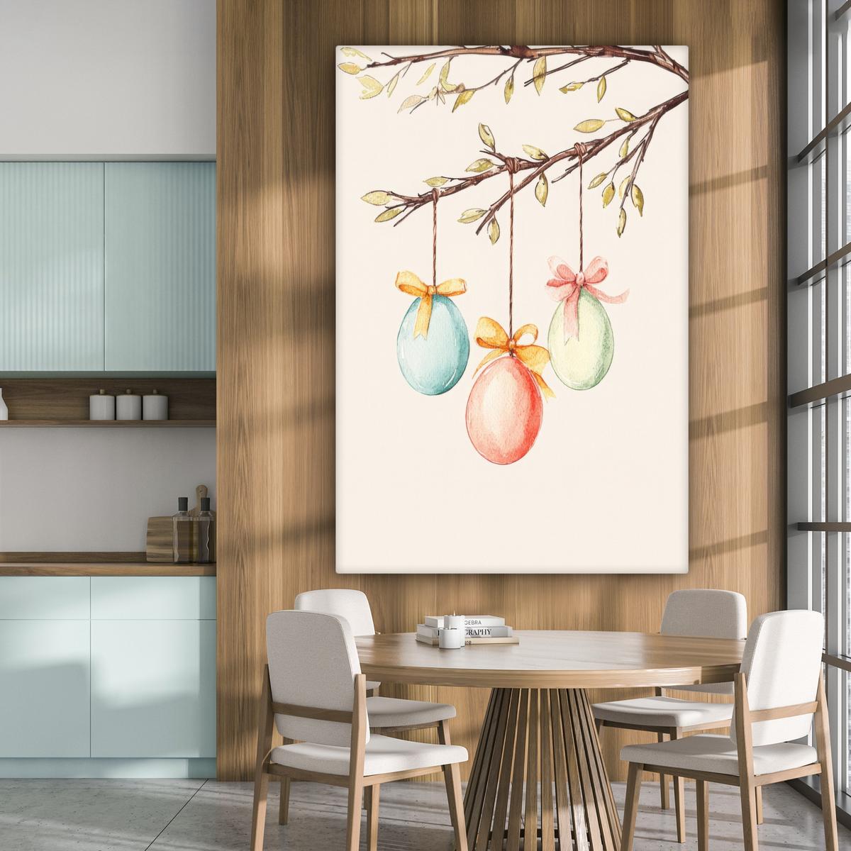 LEINWANDBILD Osterkuchen - Schleife - Eier Deko Groß 90x140 cm - Creme, Textil (90/140cm) - MuchoWow