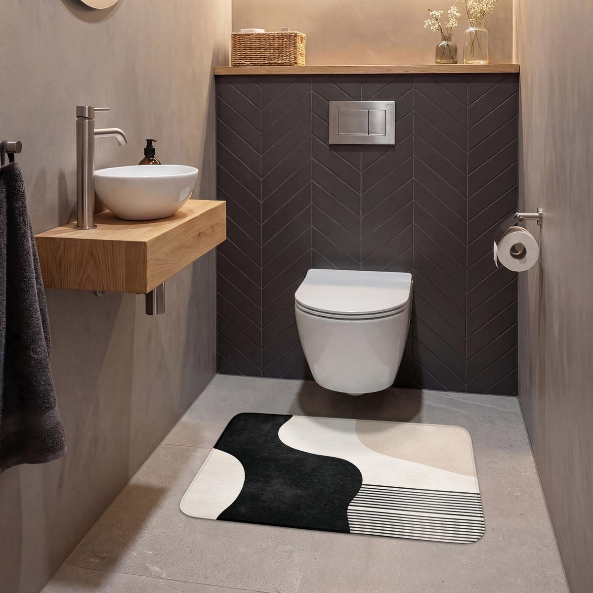 WC-VORLEGER Abstrakt - Japandi - Beige - Modern Toilettenteppich 80x50 cm - Beige, Textil (80/1cm) - OnlyWow