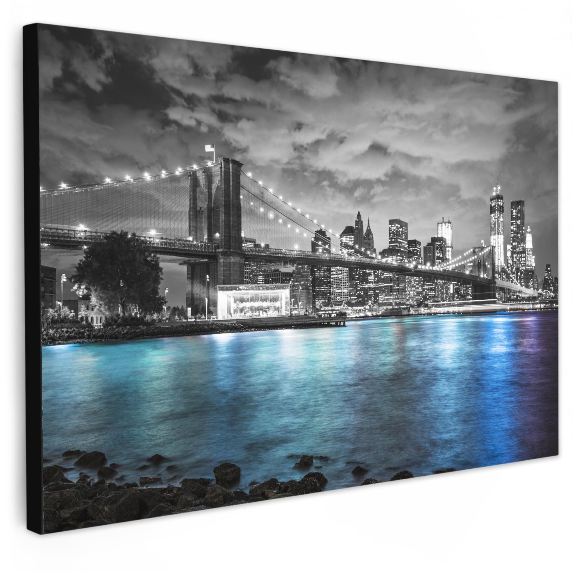 LEINWANDBILD New York - Skyline - Stadt - Blau Gemälde 60x40 cm - Blaugrau, Textil (60/40cm) - MuchoWow