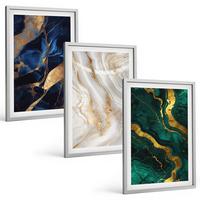 BILDER SET 3er Set - 40x60 cm Silberner Rahmen - Abstrakte blaugrüne Muster - Silberfarben, Kunststoff (40/60cm) - TULUP
