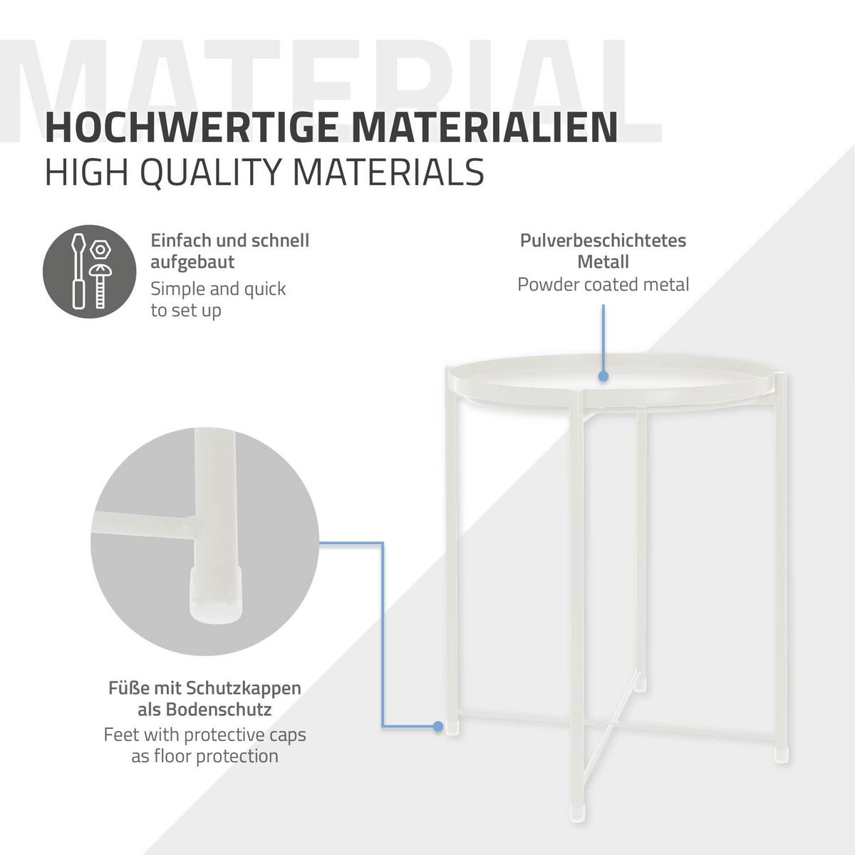 BEISTELLTISCH klappbar rund Ø45xH52 cm Weiß aus Metall - Weiß, Metall (52/45/52cm) - ML-DESIGN
