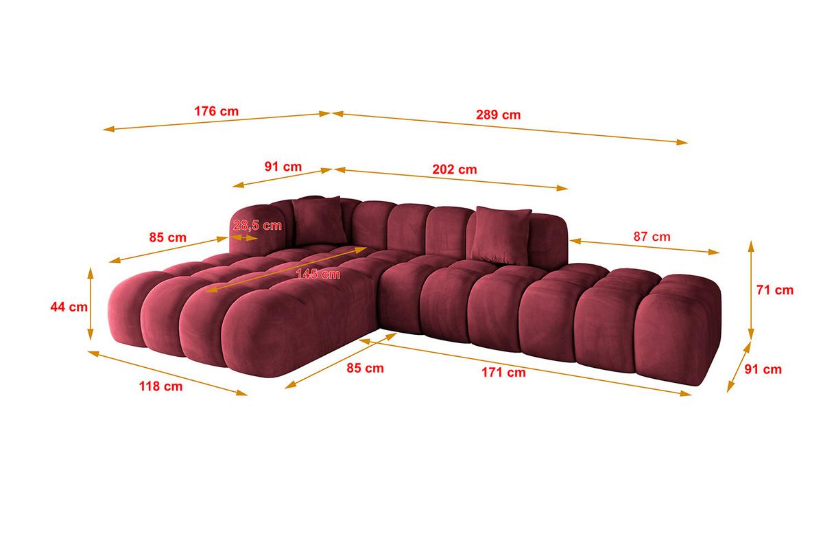 ECKSOFA Ottomane Links OLEA-L2 - 289x176x71 cm Bordeaux - Bordeaux/Schwarz, Holzwerkstoff/Kunststoff (289/176cm) - ALTDECOR