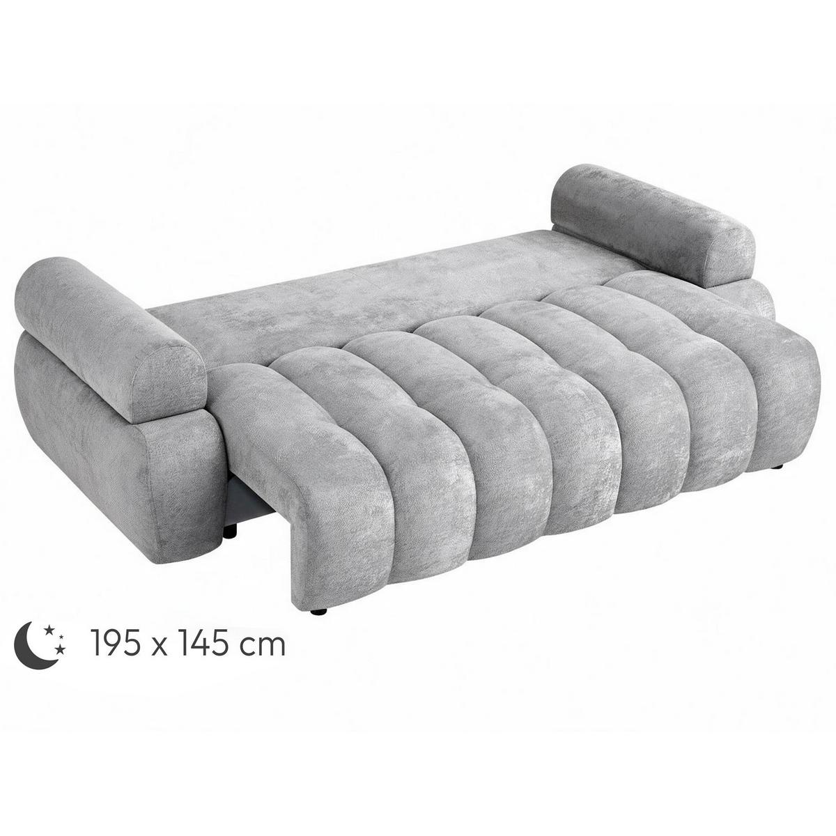 SCHLAFSOFA Mavi 3-Sitzer mit Schlaffunktion, Bettsofa Schlafcouch 195x145 cm, Hellgrau - Hellgrau, Textil (255/100/110cm) - Beautysofa