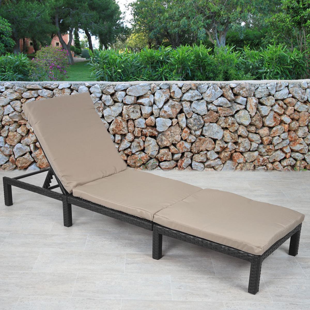 POLY-RATTAN SONNENLIEGE BASIC Anthrazit, Cremeweiß - Anthrazit/Weiß, Kunststoff (60/71/198cm) - MCW