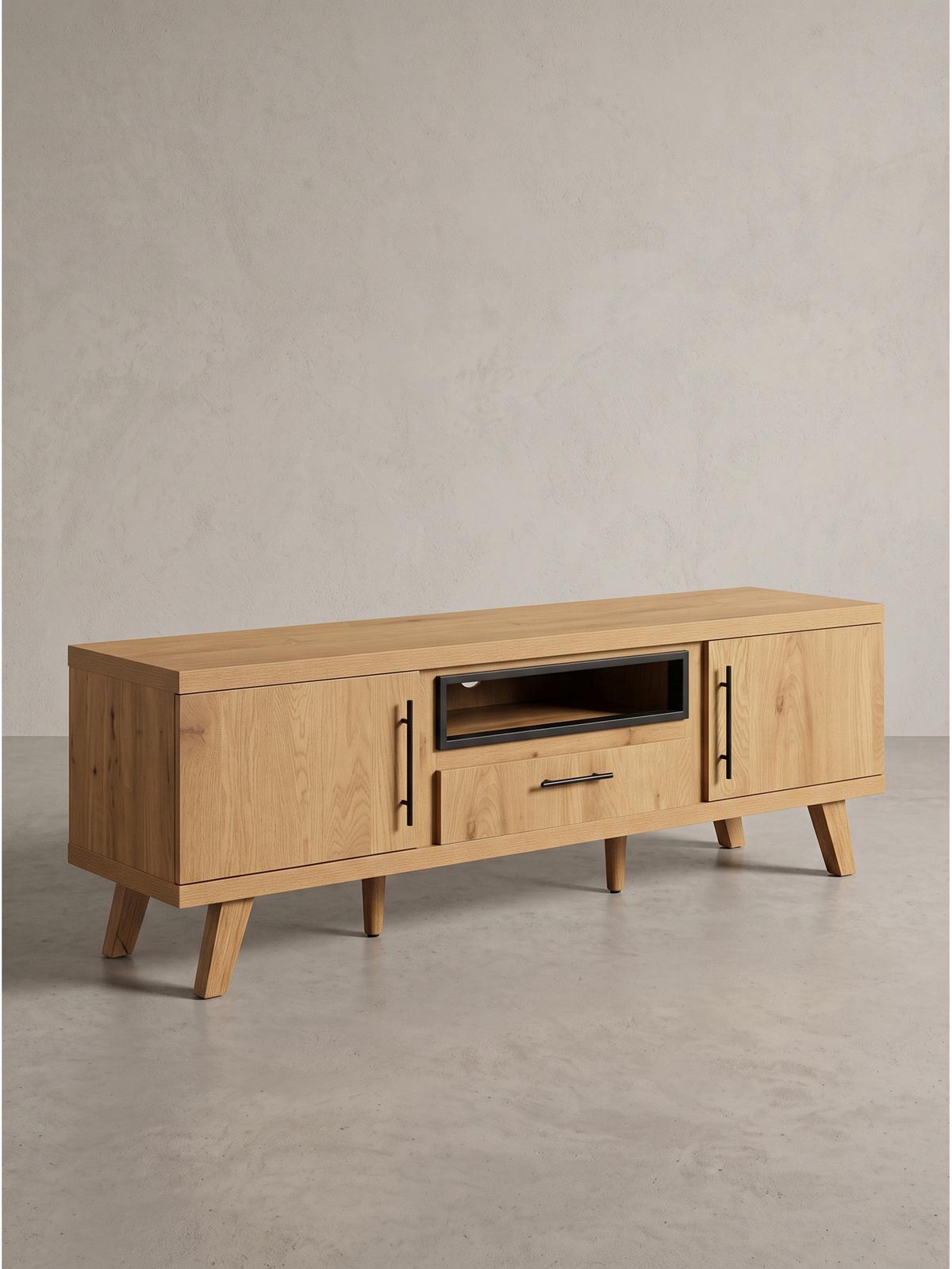LOWBOARD BASSANO, MDF, in Eichenoptik, mit Ablagen, 150 x 40 x 51,8 cm - Hellbraun/Braun, Eichenholz/Holzwerkstoff (150/51.8/40cm) - KADIMA DESIGN
