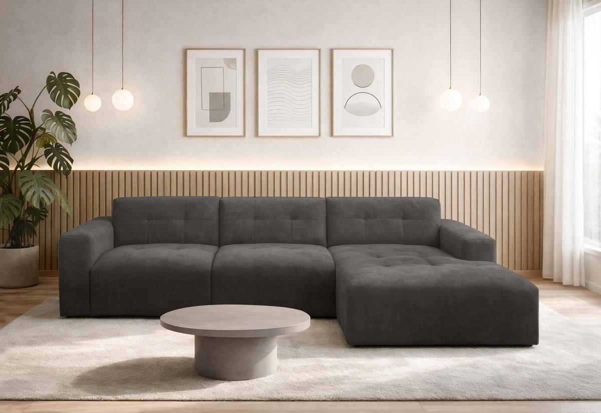 ECKSOFA L Form Corlu Dunkelgrau 310/165/78 cm – stilvolle kleine Eckcouch Rechts - Dunkelgrau/Schwarz, Kunststoff/Textil (165/310cm) - AX Living