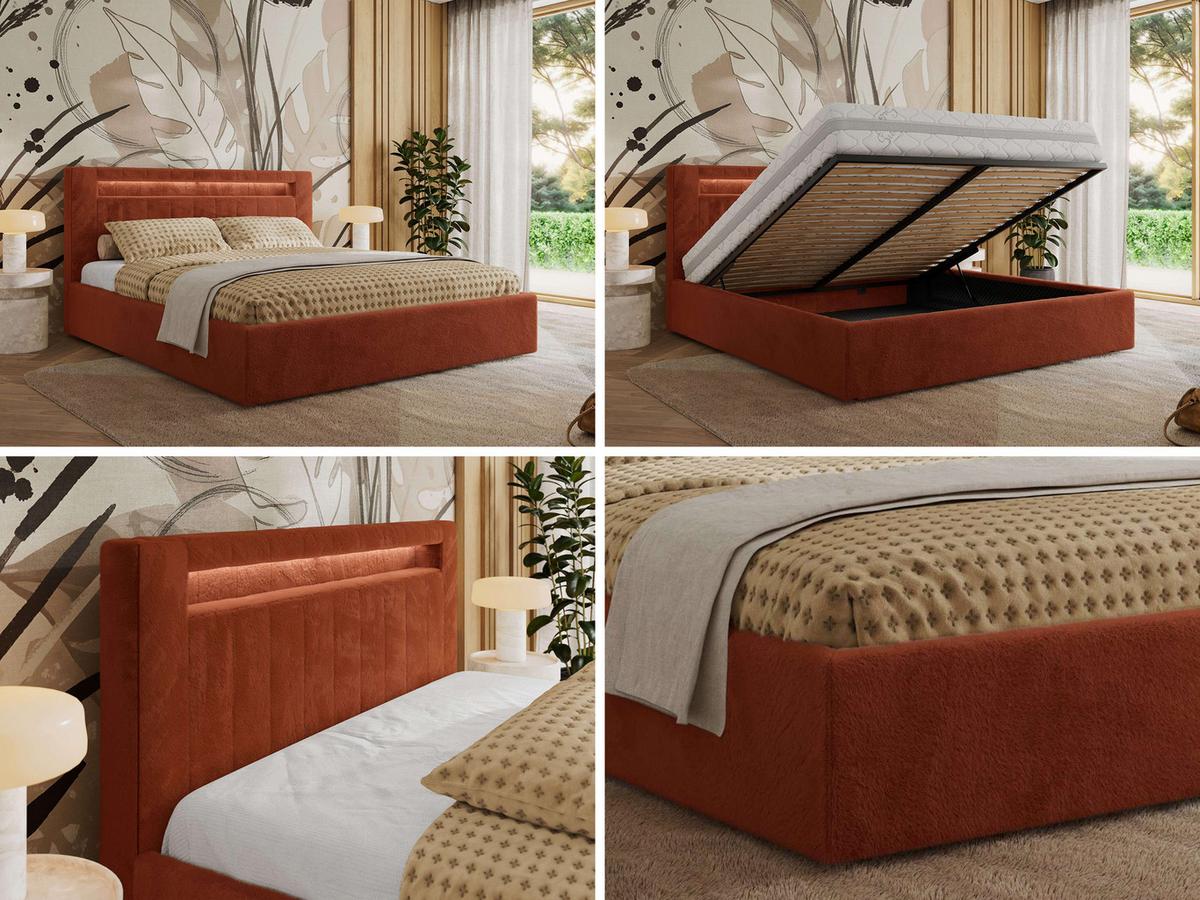 POLSTERBETT GOLD 5 CLASSIC 140/200 - Orange Plüsch - Multipocket-Matratze - Orange, Textil (140/200cm) - MKS