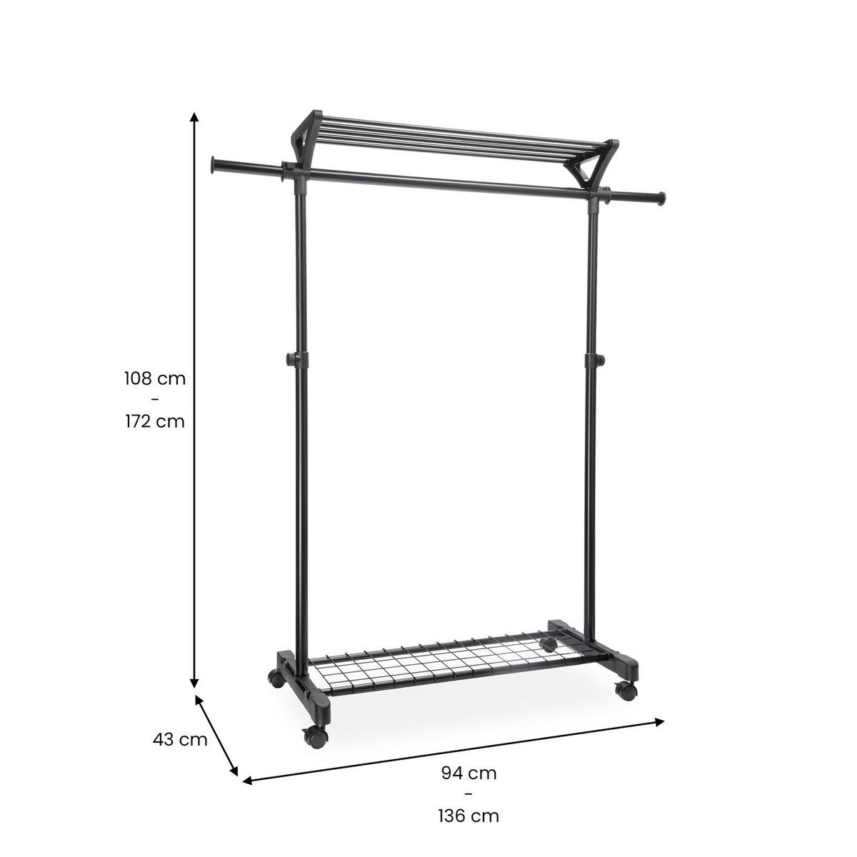 GARDEROBENWAGEN VIDA schwarz - Schwarz, Metall (136/172/43cm) - IDIMEX