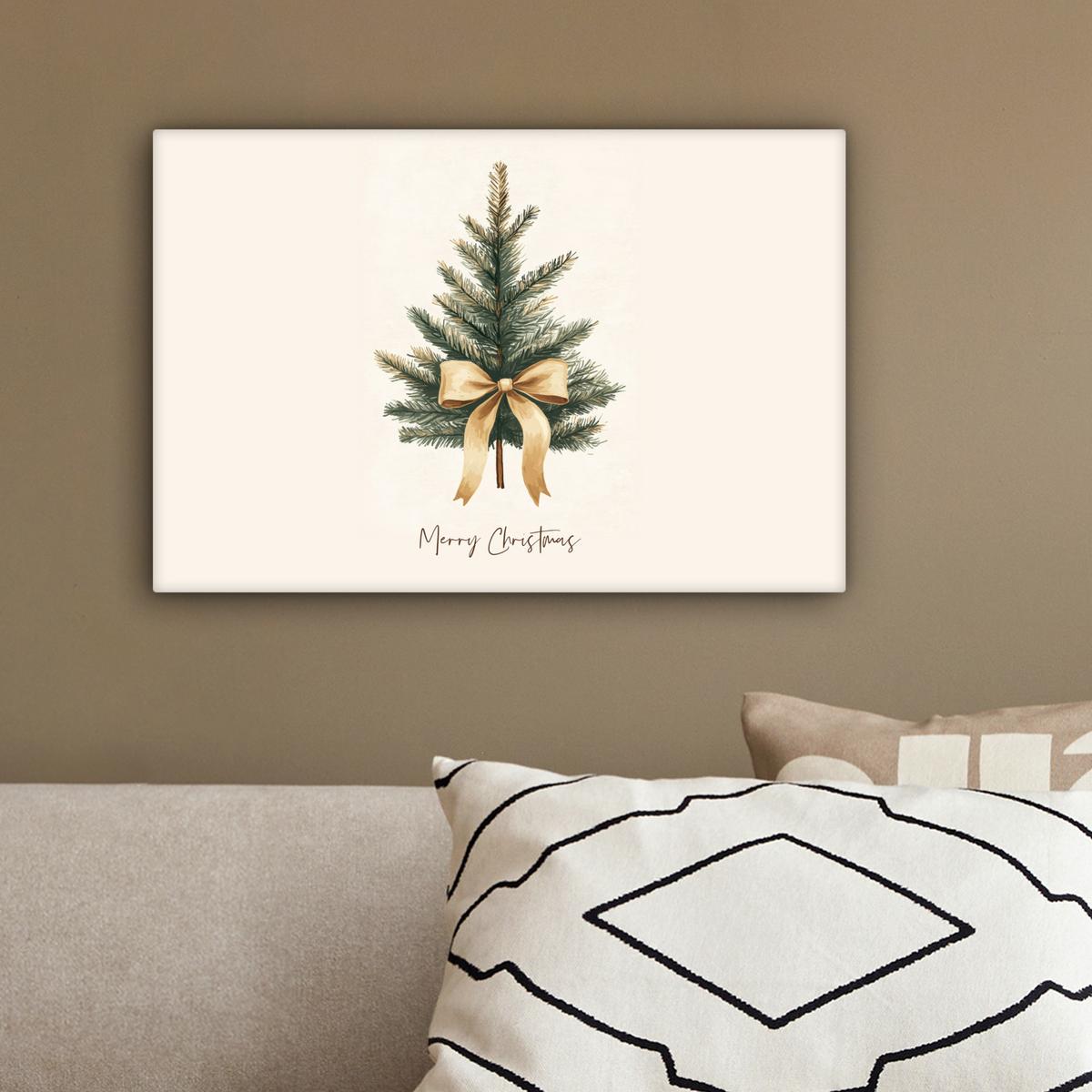 LEINWANDBILD Weihnachtsbaum - Weihnachten - Frohe Weihnachten - Beige Deko Schlafzimmer 30x20 cm - Sandfarben, Textil (30/20cm) - MuchoWow