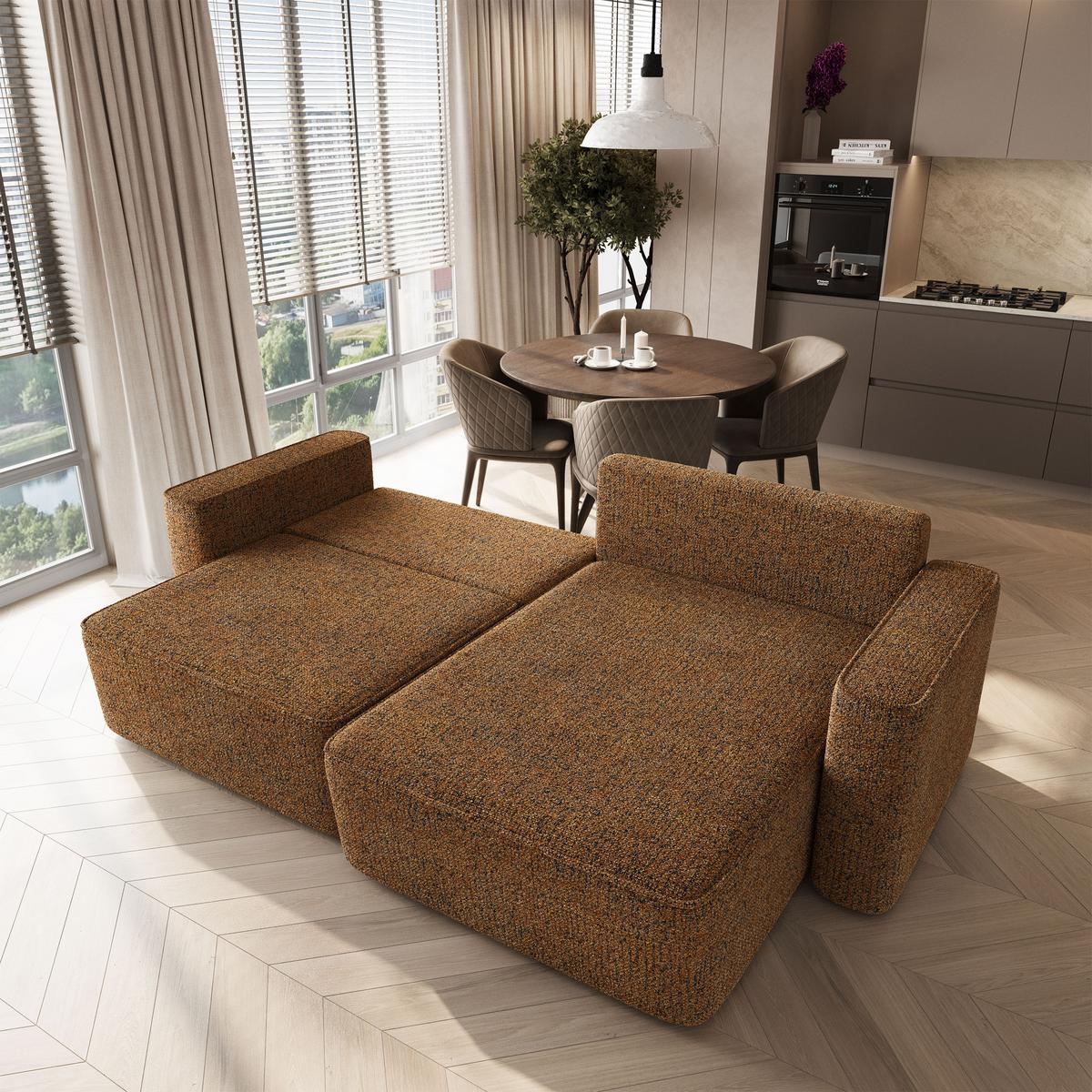 ECKSOFA BELISE BL Braun Chenille mit Schlaffunktion - Braun, Holz/Textil (252/162cm) - MASSENO