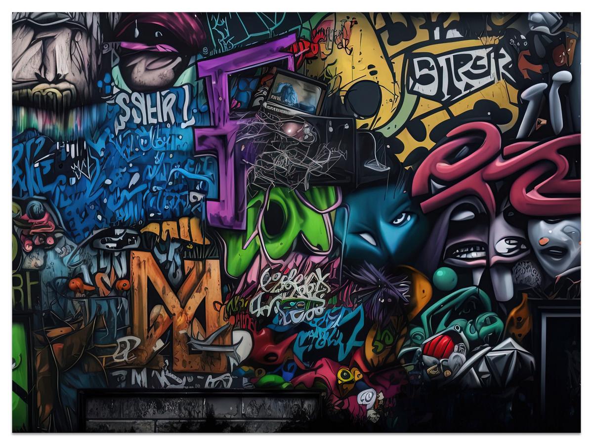 FOTOTAPETE für Jugendzimmer Bunte Graffiti Figura Schrift Abstrakt 500x350 - Blau/Pink, Papier (500/350cm) - Muralo