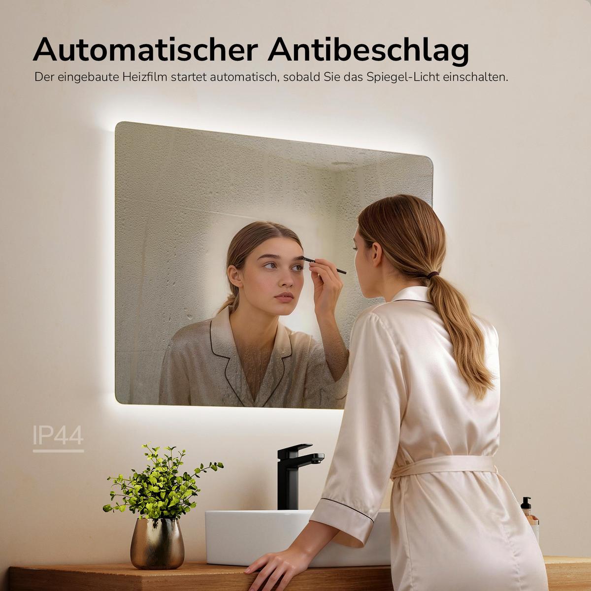BADSPIEGEL LED abgerundet Kaltweiß Antibeschlag Touch-Schalter 70/50 cm - Transparent, Glas (70/50/3cm) - EMKE