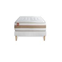 BETT Le Tendre Taschenfederkern und Memory-Schaum 90 x 190 cm h1 - Kit Bettgestell Weiß - Beige/Weiß, Karton/Holz (90/190cm) - Marmottes & Co
