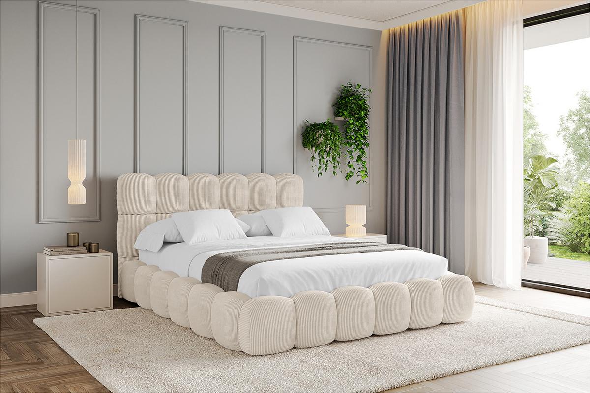 POLSTERBETT mit Bettkasten und Lattenrost, Boxbett ohne Matratze - LEYA 160x200 Beige - Creme, Holzwerkstoff/Textil (160/200cm) - ALTDECOR