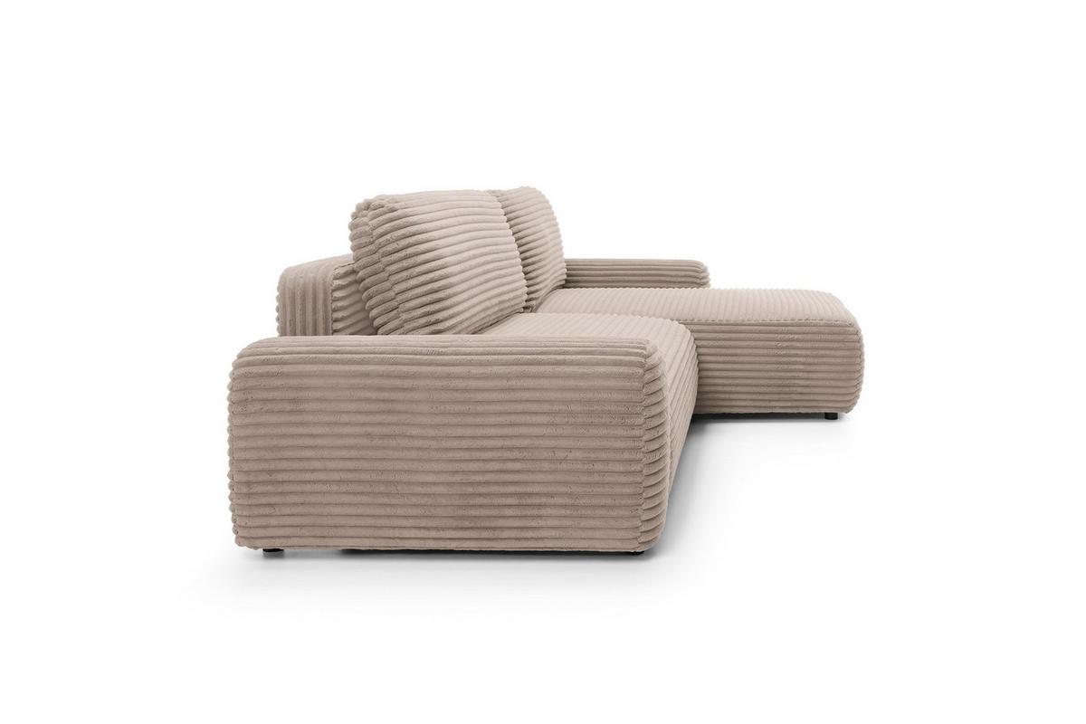 ECKSOFA OSSO Beige Velours-Stoff mit Schlaffunktion - Beige, Holz (264/162cm) - MASSENO