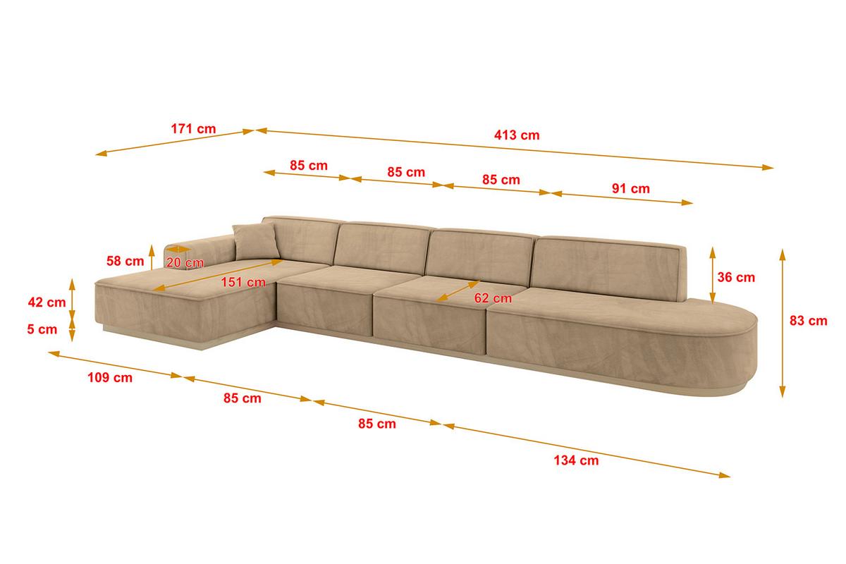 ECKSOFA Ottomane Links IREA-L3 - 413x171x83 cm Beige - Beige, Holzwerkstoff/Textil (413/171cm) - ALTDECOR
