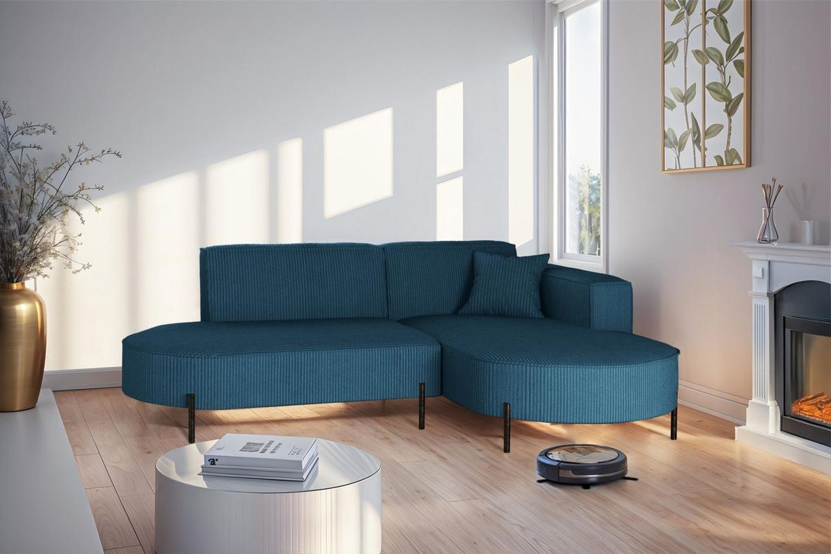 ECKSOFA Valencia Xs - Blau, Holzwerkstoff/Textil (236/165cm) - Fun Möbel
