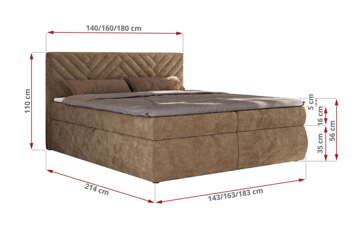 BOXBETT AVERTA 160/200 - Braun Schenille glatt - H3 - Braun, Textil (160/200cm) - MKS