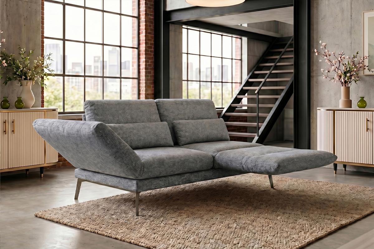 SOFA HOLLY Grau Flachgewebe - Braun/Grau, Textil/Metall (176/90/92cm) - KAWOLA