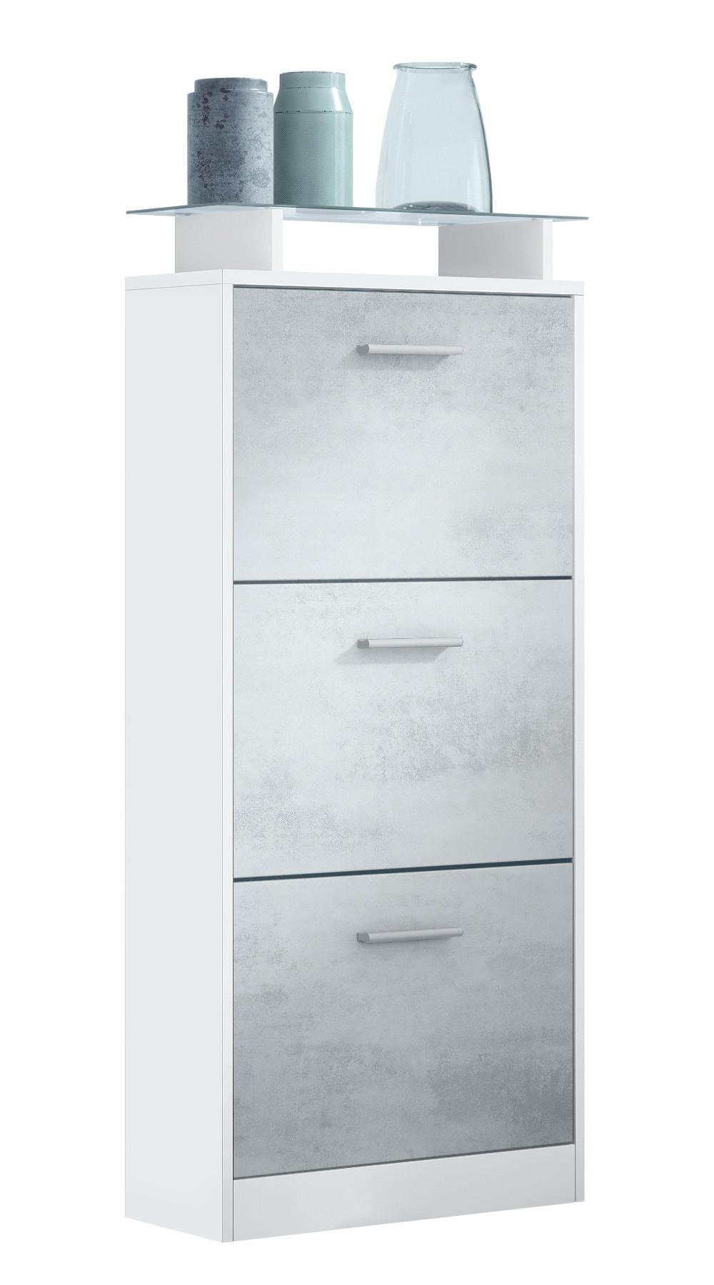SCHUHSCHRANK Lavia Front in Beton Oxid Optik - Hellgrau, Holzwerkstoff (46/128/23cm) - Vladon