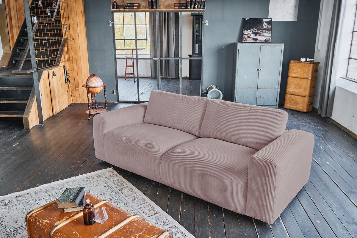 SOFA BODHI Pink Cord - Schwarz/Rosa, Kunststoff/Textil (242/80/110cm) - KAWOLA