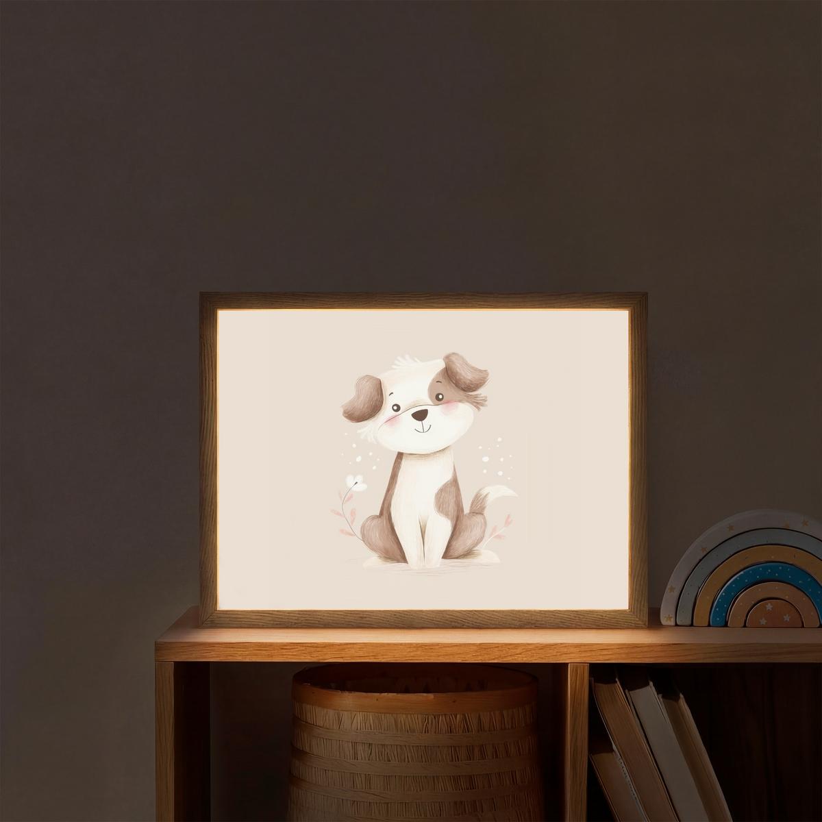 WANDLEUCHTE MIT AKKU Hund - Gefleckt - Braun 40x30 cm - Beige, Holzwerkstoff (40/30/8cm) - OnlyWow