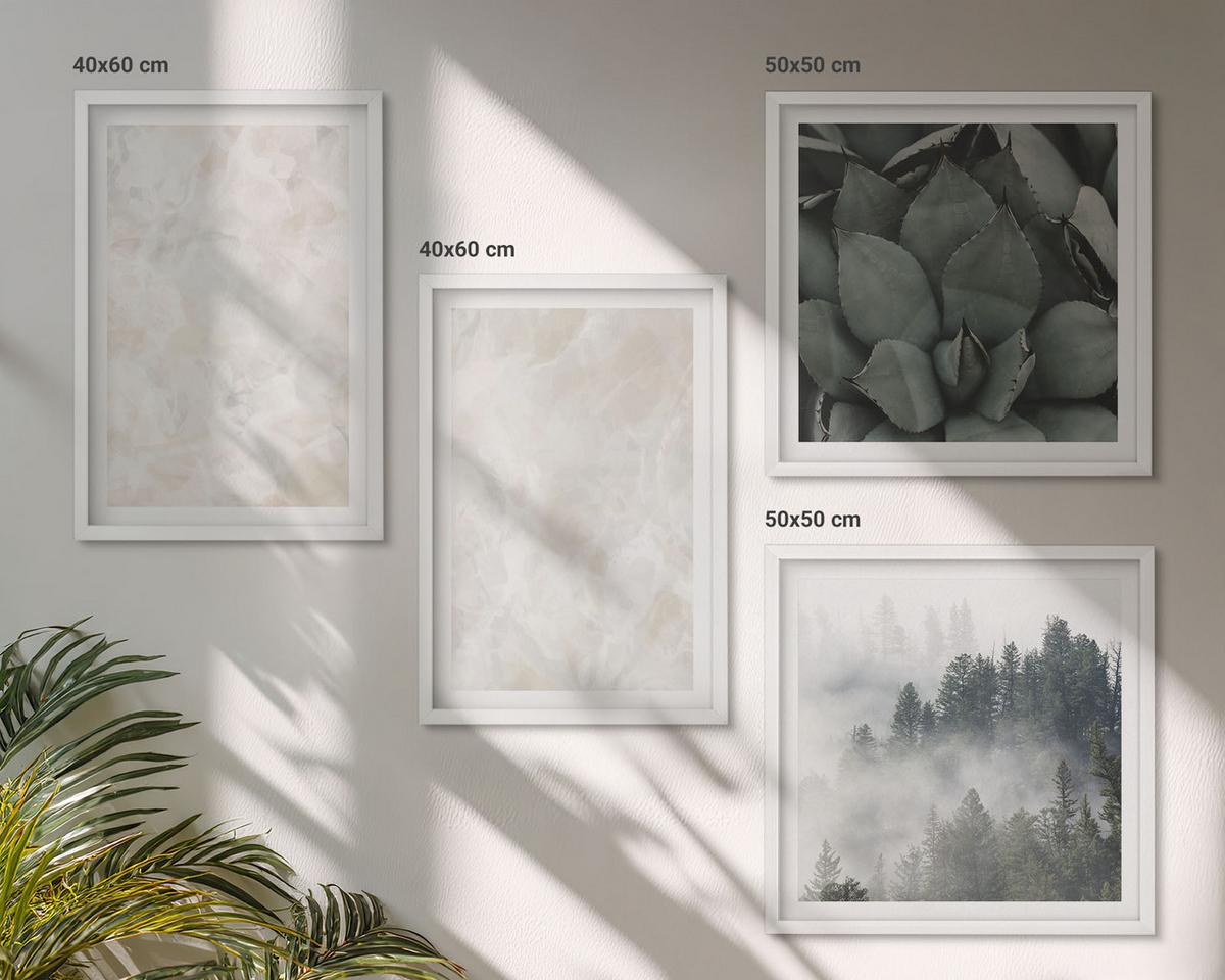 BILDER SET 4er Set - 50x50 cm & 40x60 cm Weißer Rahmen - Steinpastellmarmor - Weiß, Kunststoff (50/50cm) - TULUP