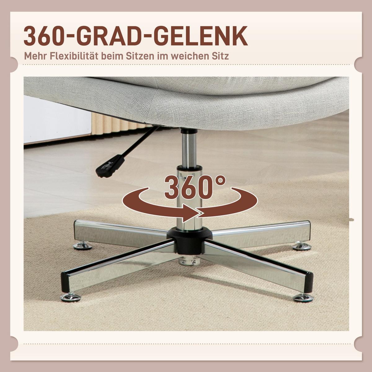 BÜROSTUHL, Gepolsterter Schneidersitz-Stuhl mit Leinenoptik, Cremeweiß - Silberfarben/Creme, Textil/Metall (65/94/65cm) - HOMCOM