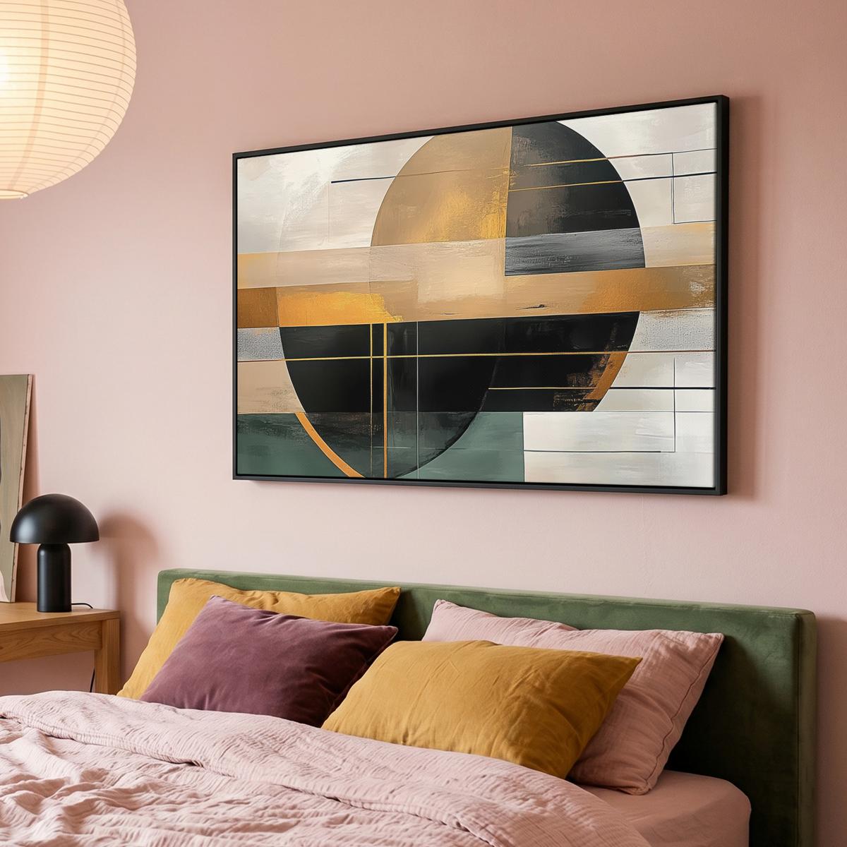 LEINWAND Bilder mit Rahmen - Abstrakt - Gold - Bronze - Grün - Formen - Modern - 120x80 - Multicolor, Textil (120/80cm) - MuchoWow