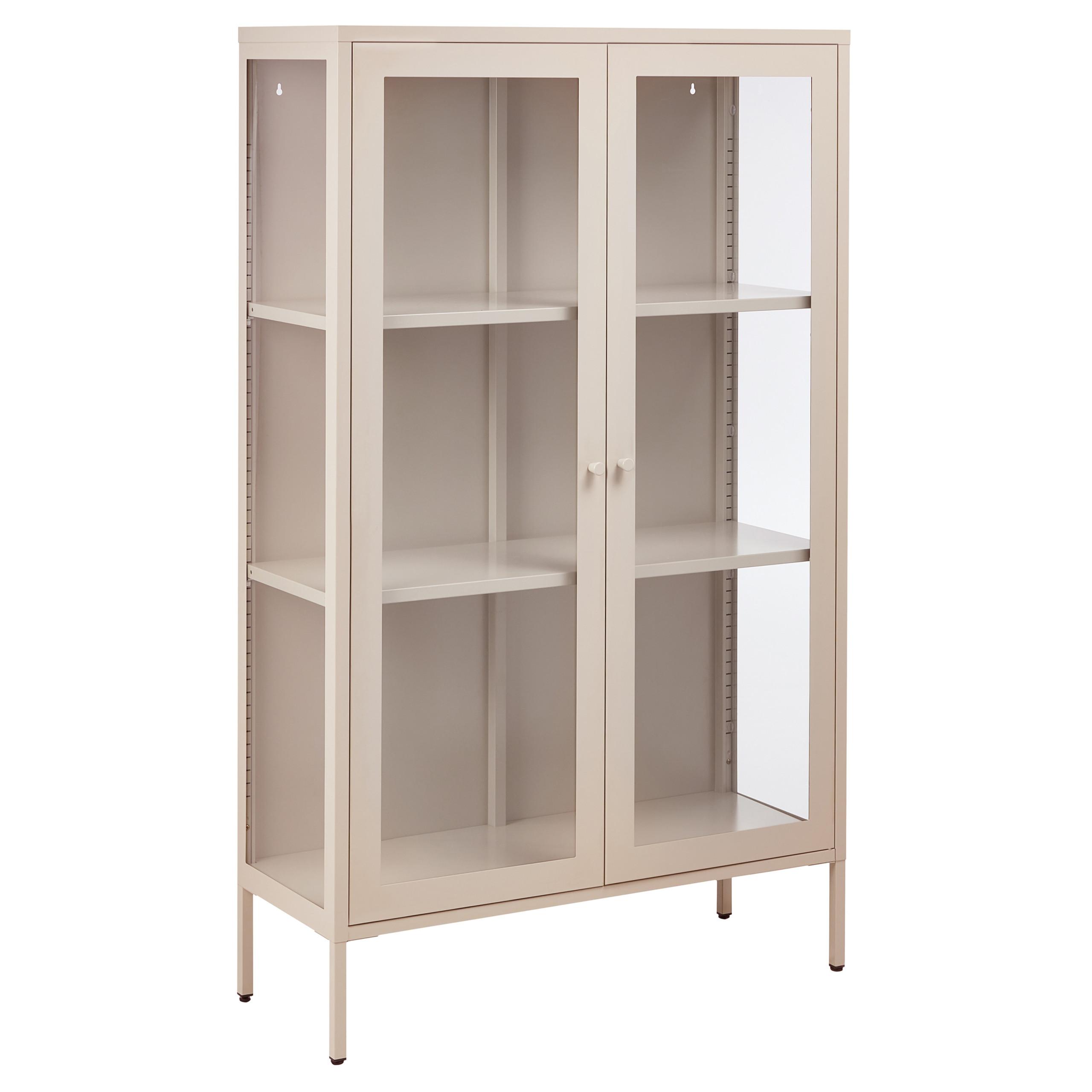 VITRINE mit Glastüren Metall 90 cm Beige Nash - Beige, Metall (90/150/35cm) - Beliani