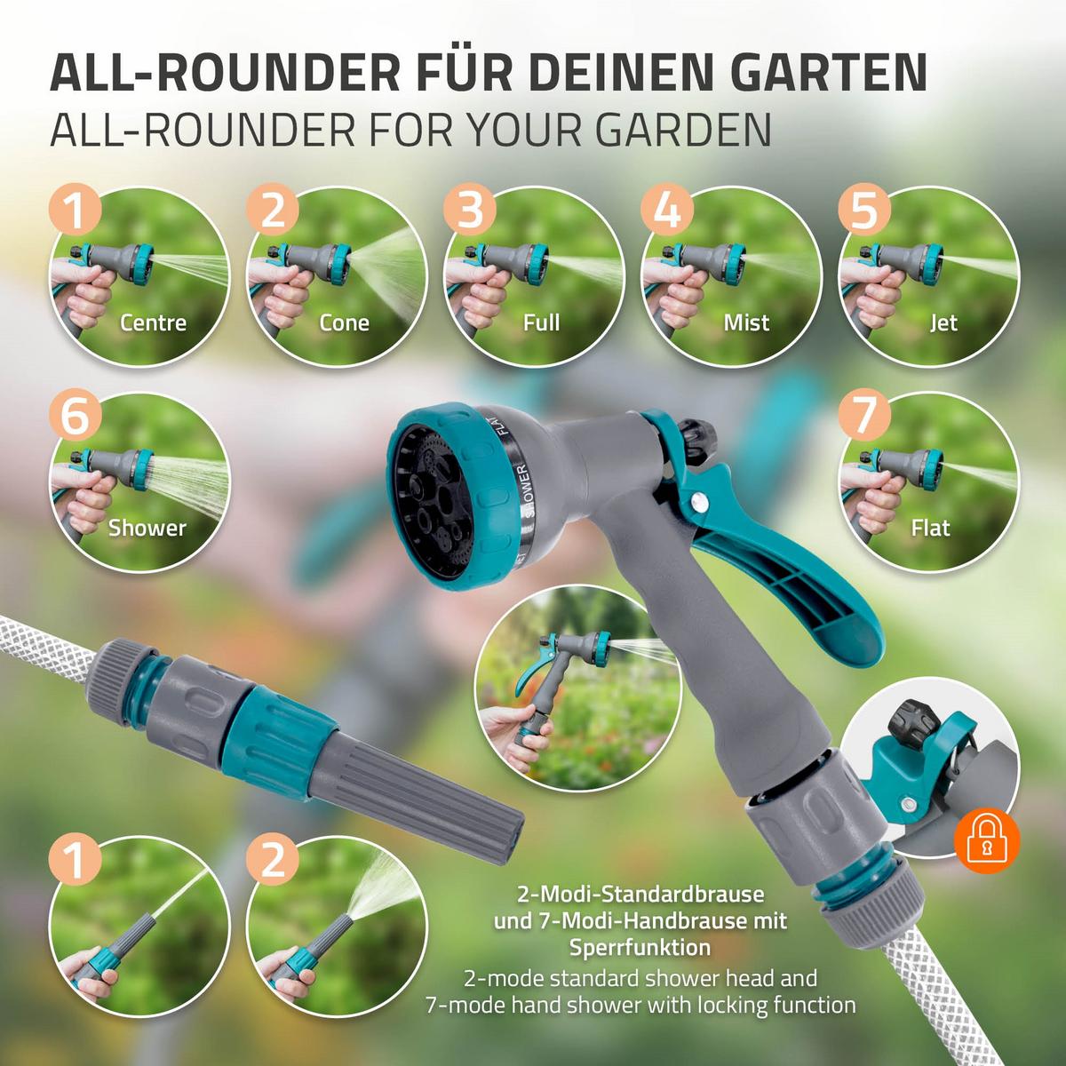 SCHLAUCHAUFROLLER 15m - Grau, Kunststoff (15/33.5/43cm) - ECD-Germany