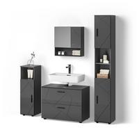 BADMÖBEL-SET Ronco Anthrazit Hochglanz 4 Teile, mit Schubladenschrank und Hochschrank - Schwarz Hochglanz, Holzwerkstoff (80/58/41cm) - Livinity®