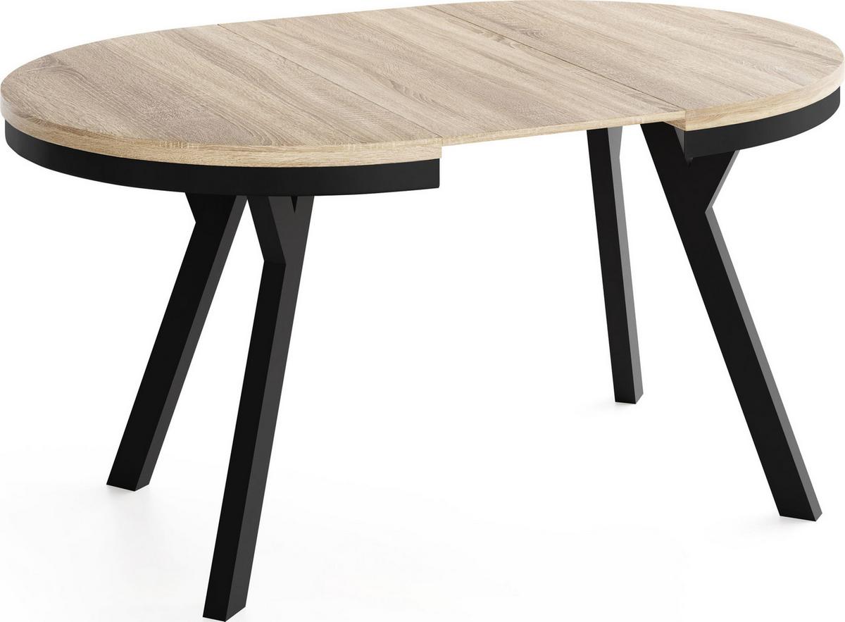 ESSTISCH Vero Neo rund ausziehbar verlängerbar, Eiche Sonoma Hellbraun 80-130/80/77 cm - Schwarz/Sonoma Eiche, Holz/Holzwerkstoff (80/130/77cm) - WFL GROUP