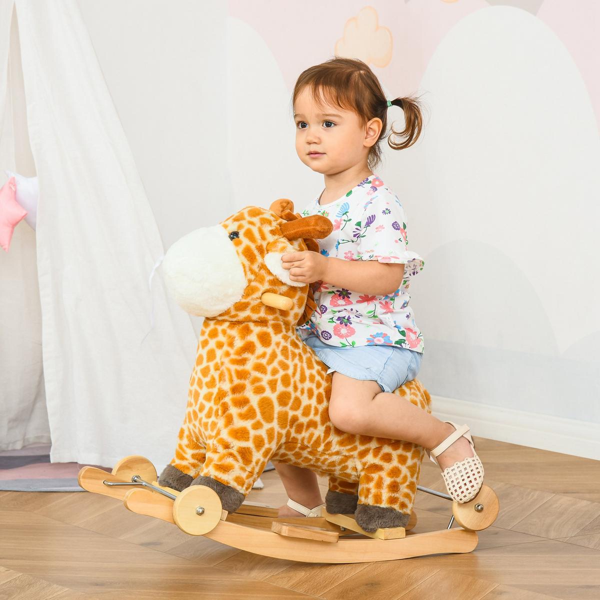 SCHAUKELPFERD 2-IN-1 Schaukeltier Babyschaukel Spielzeug Giraffen-Design Geld - Gelb, Holz (38/63/63cm) - HOMCOM
