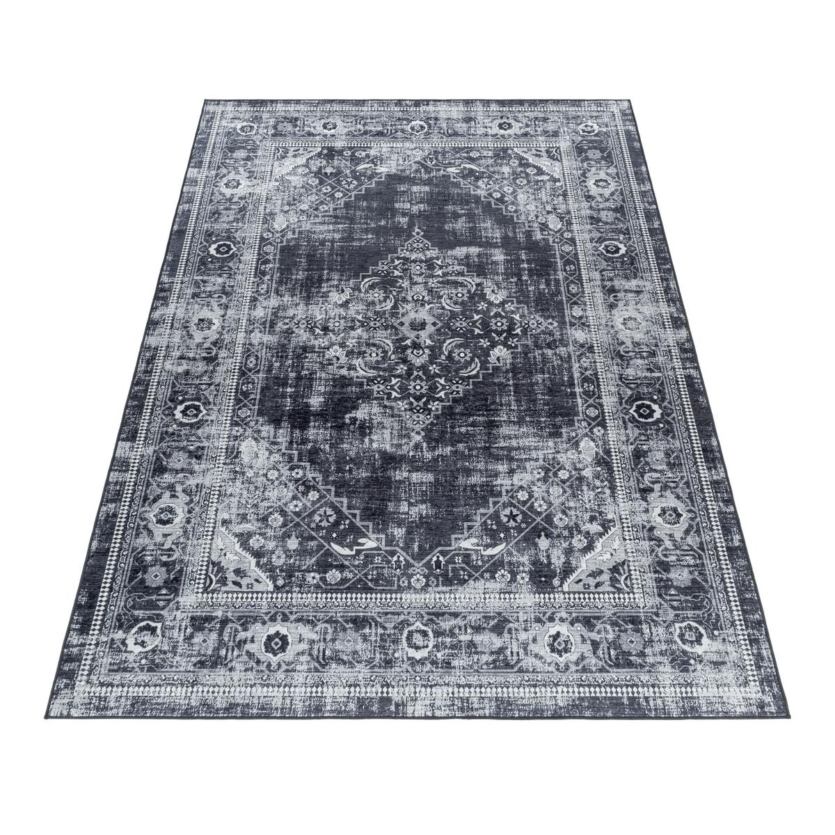 TEPPICH Flachgewebe Waschbar PIZOL in Schwarz, orientalisch, 140 x 200 cm - Schwarz, Textil (140/200cm) - KADIMA DESIGN
