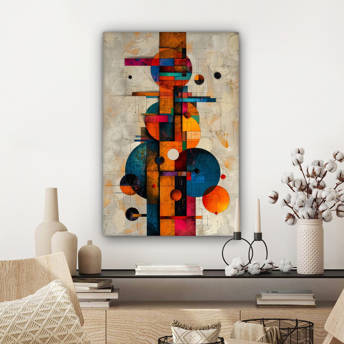 LEINWANDBILD Vintage - Moderne Kunst - Orange - Geometrische Formen Wanddeko 40x60 cm - Multicolor, Textil (40/60cm) - MuchoWow
