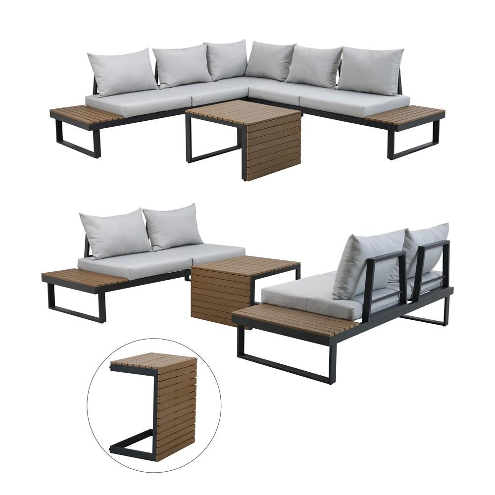 GARTENLOUNGE-SET MARBELLA Modular mit Sofa, Ecke und Tisch - Grau, Holzwerkstoff - RAUMHIRSCH FURNITURE
